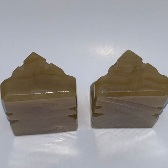 Vtg MCM mid century carved onyx Mexican Aztec/Mayan bookends alabaster stone - Picture 4 of 6